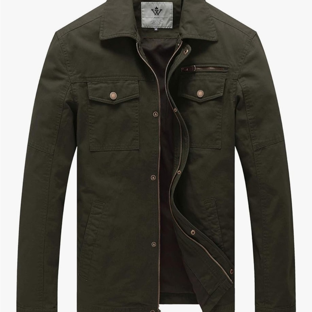 WenVen Men's Casual Canvas Cotton Military Lapel Jacket 012